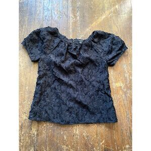 Ann Taylor Textured Balloon Sleeve Blouse Womens Size 0